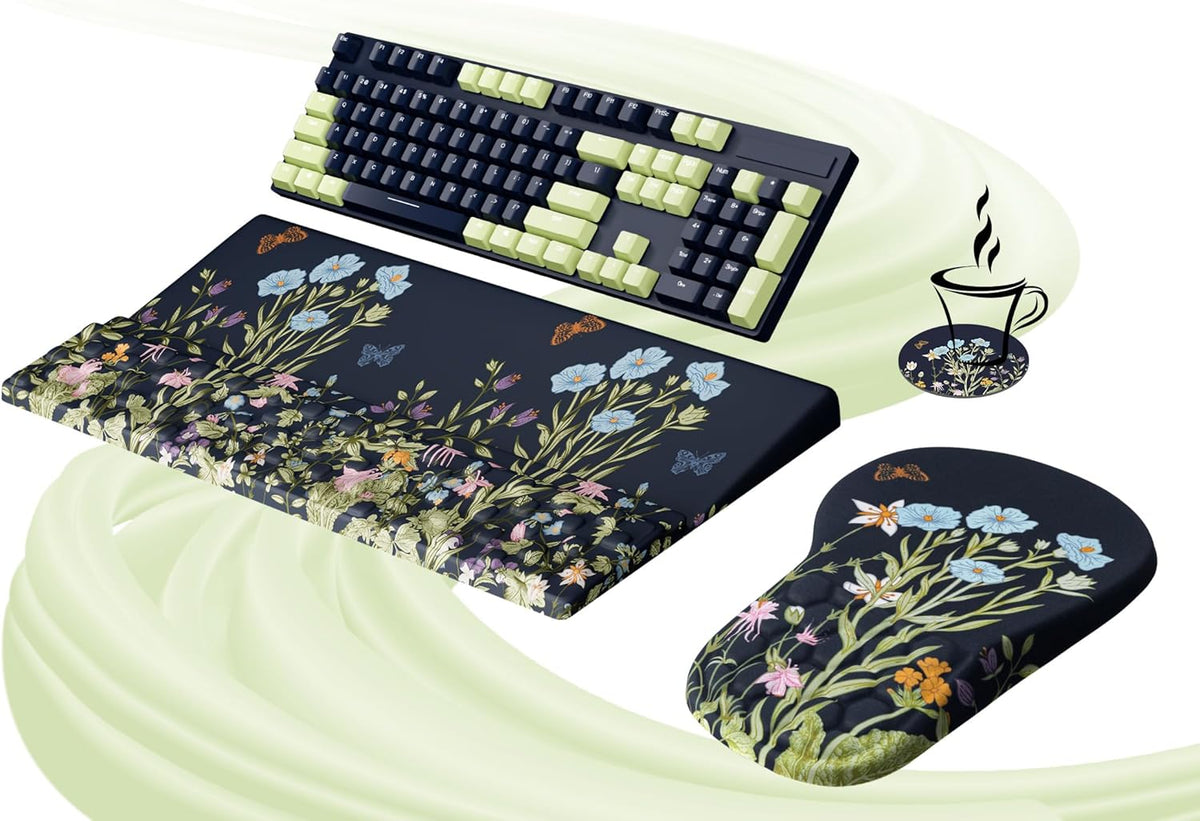 Ospelelf Ergonomic Mouse Pad and Keyboard Stand Wrist Rest Set, Memory Foam