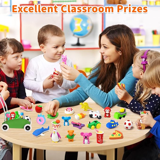 70 Pack Animal Erasers for Kids Bulk Desk Pets Classroom Prizes Treasure Box - Image 3