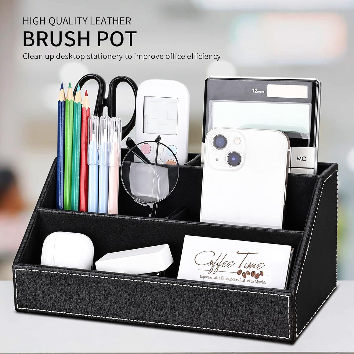 kingfom 5pcs desk organizer and accessories set, pu, close-up detail