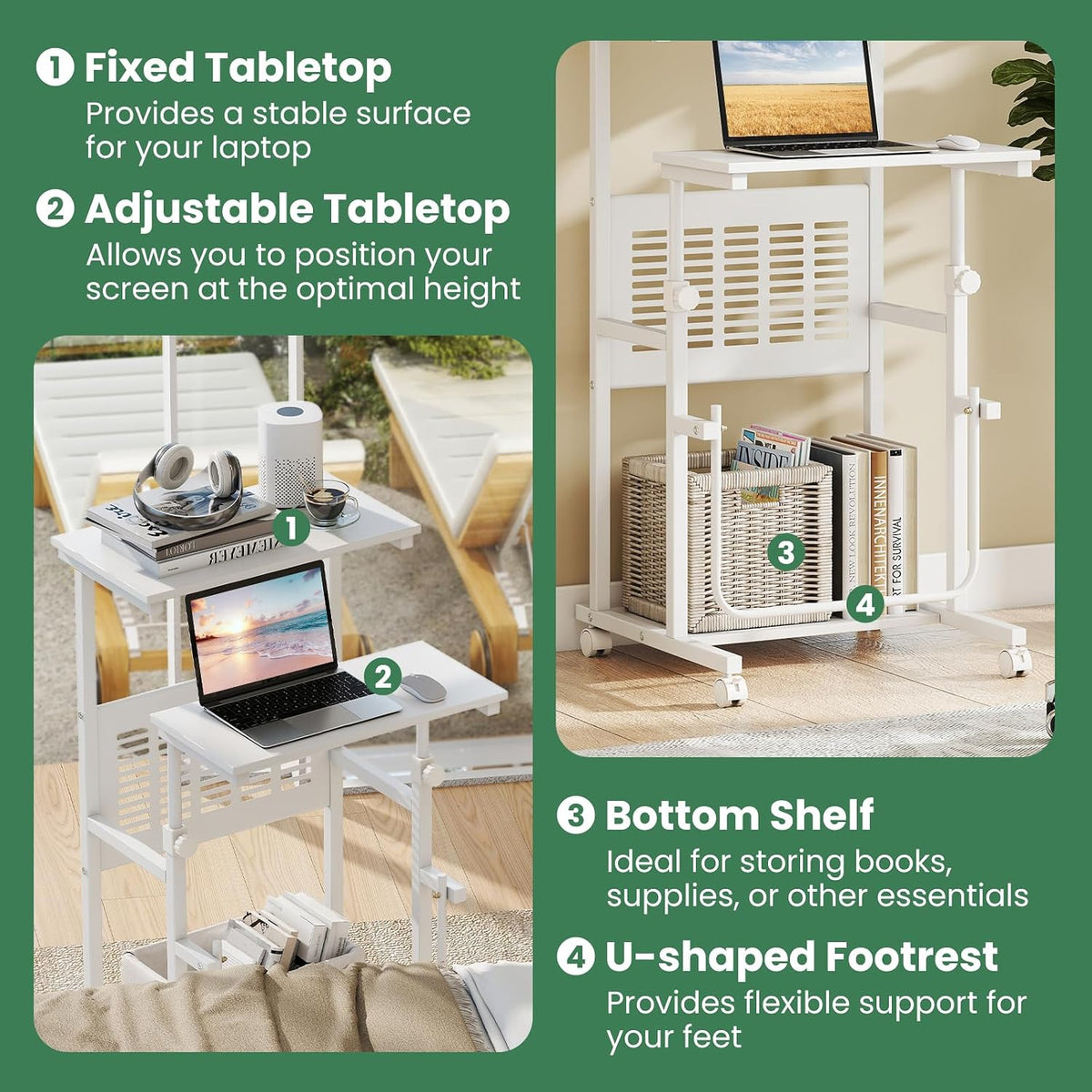 Tangkula Adjustable Standing Desk, Mobile Rolling Computer Desk with Storage ...