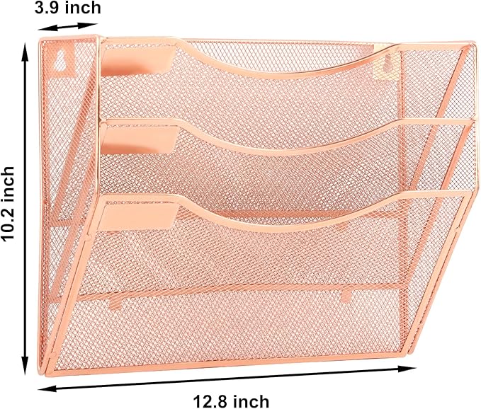 EASEPRES 3 Pocket Mesh Hanging Wall File Organizer, Wall Mounted Mail Paper - Image 2