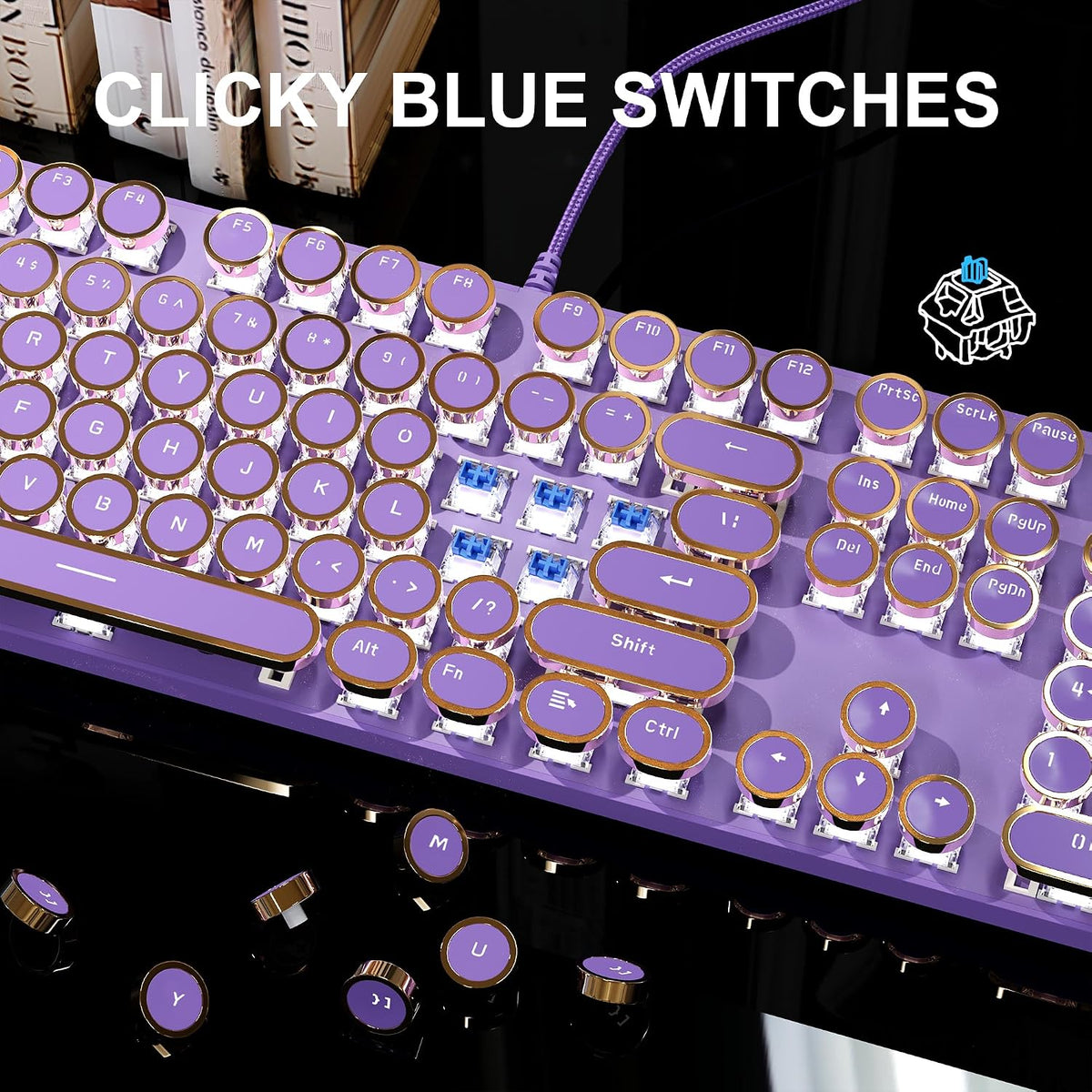 MageGee Typewriter Mechanical Gaming Keyboard, Retro Punk Purple Round Keycap...