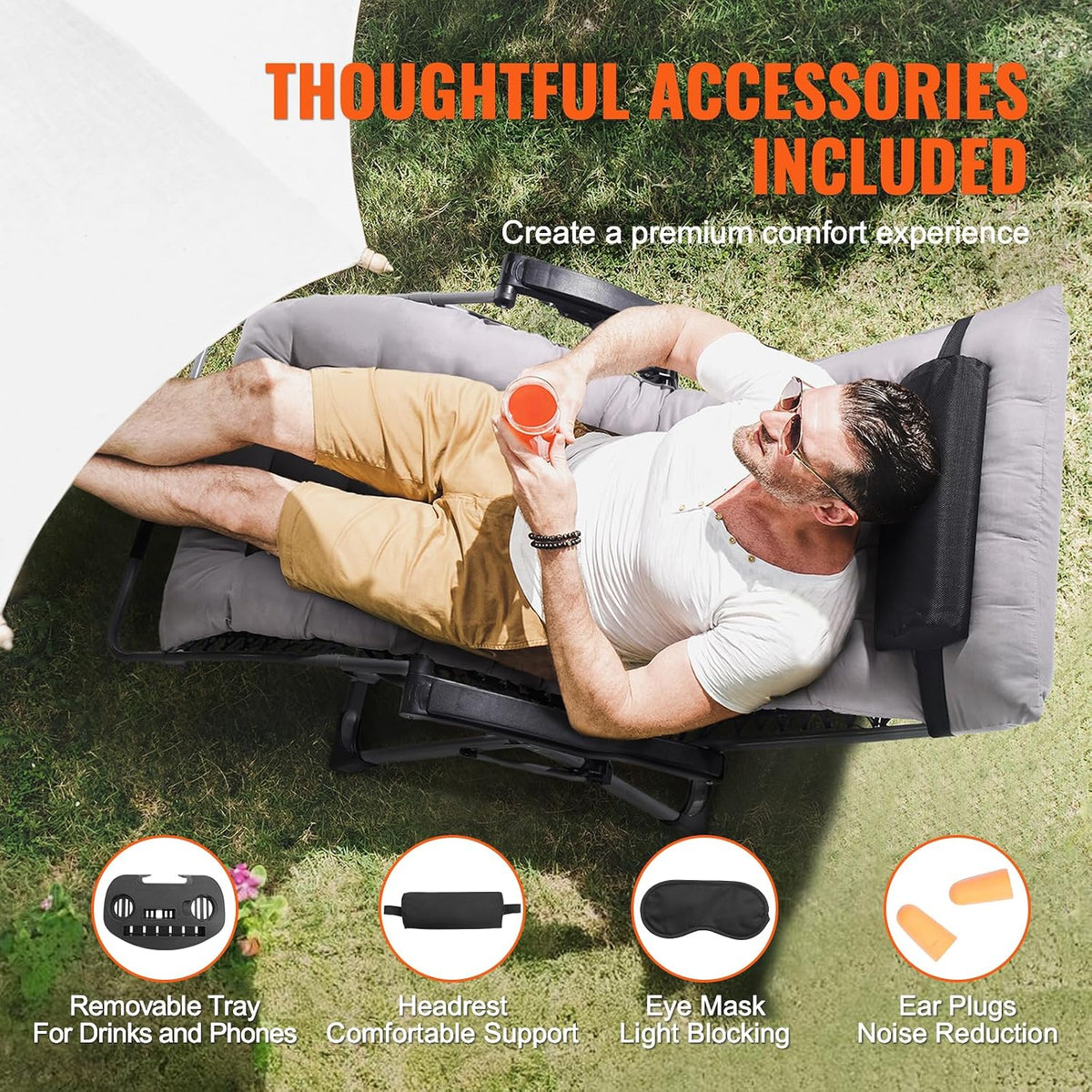 VEVOR Zero Gravity Chair, 33 inch Zero Gravity Recliner Lounge Chair for Indo...