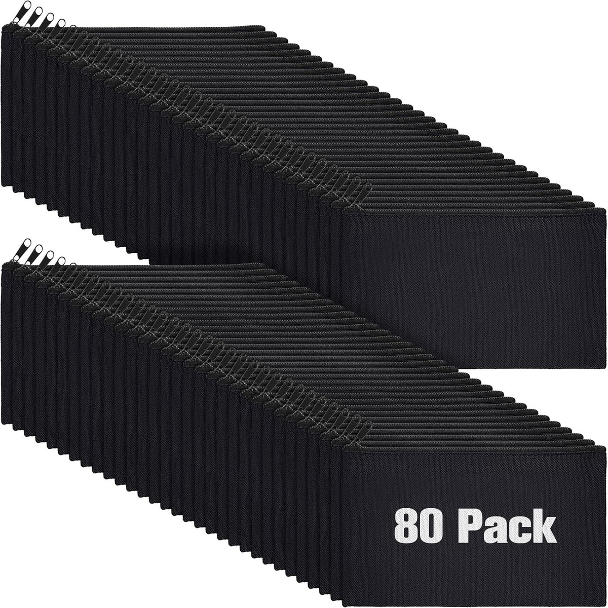 Reginary Canvas Zipper Bags Bulk, All Black, 80 Pack