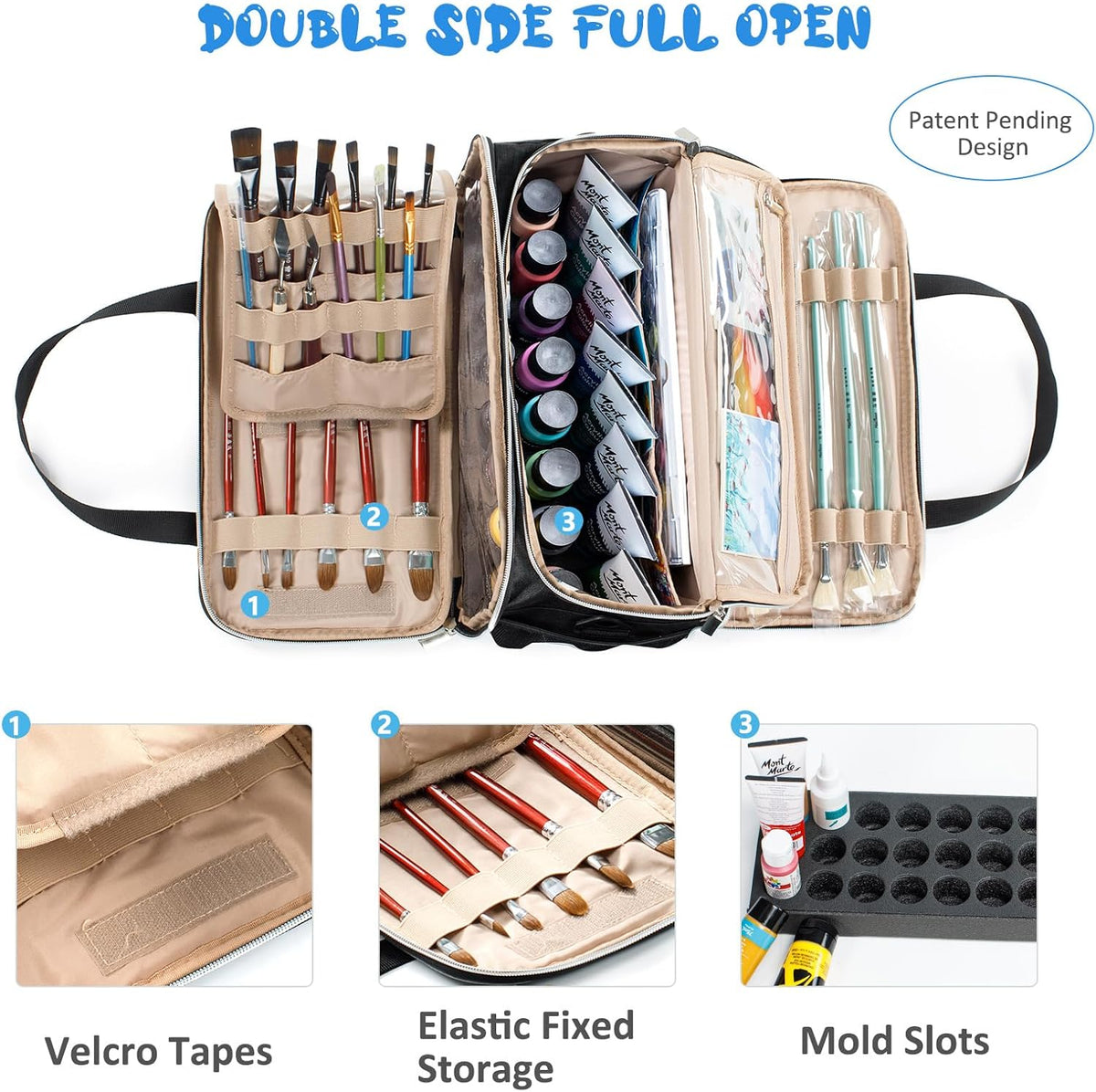 acrylic paint storage bag, art supply organizer with shown in use