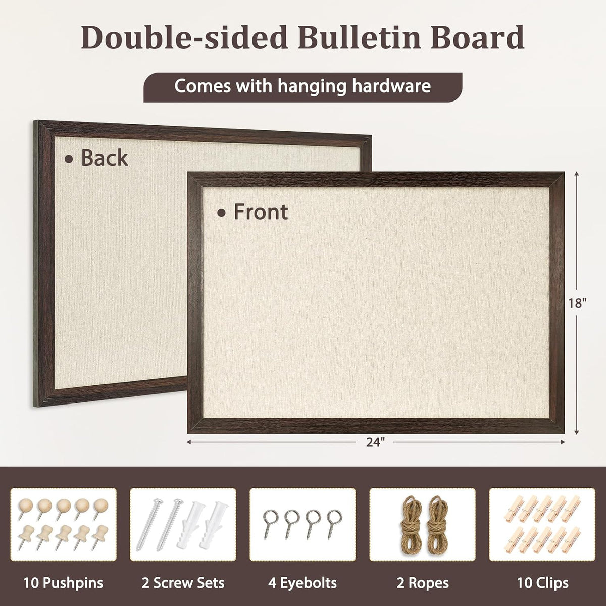 DOLLAR BOSS Bulletin Boards with Linen, 24"x18" Cork Board, Dark Wa...