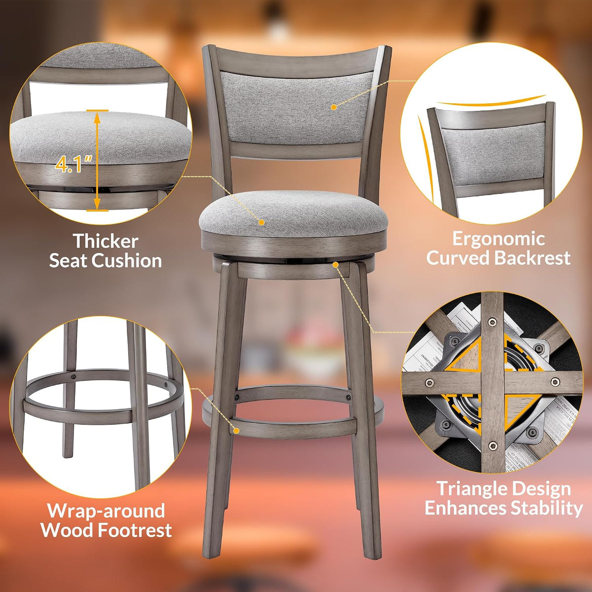PrimeZone Swivel Bar Stools Set of 6, 30" Bar Height Barstools
