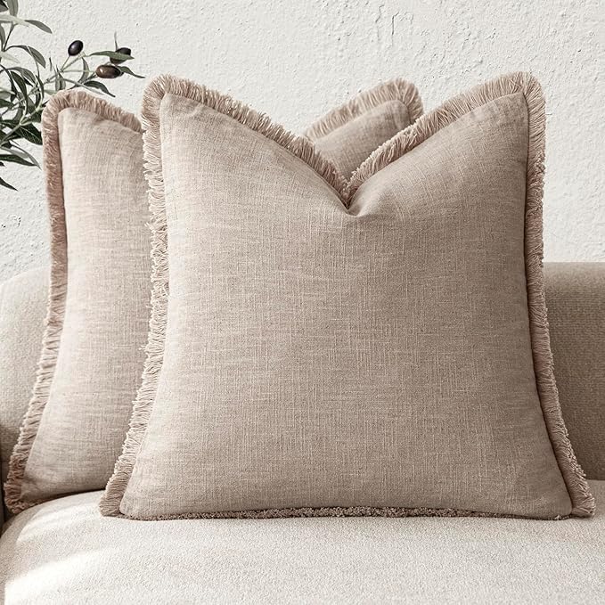 Foindtower Set of 2 Decorative Linen Fringe Throw Pillow Covers Boho Farmhouse by Foindtower