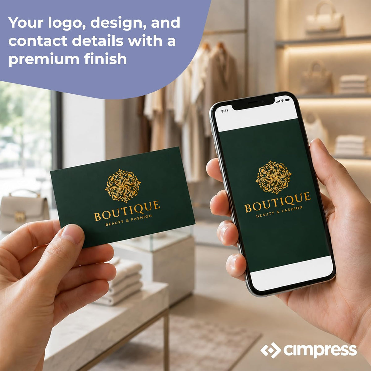 custom business cards, packs of 50 to 1000 shown in use