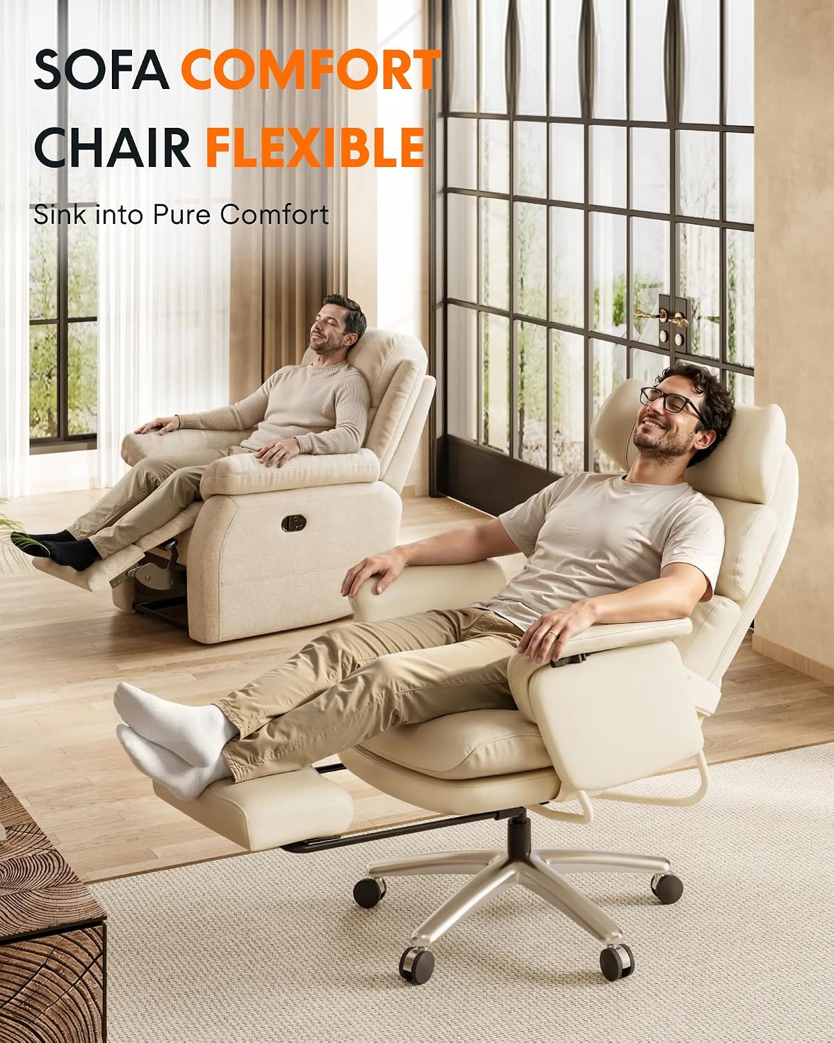 FLEXISPOT HC4-Pro Reclining Office Chair with 90-165° Infinite-Level, Beige