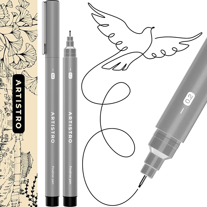 ARTISTRO Set of 2 Fineliner Pens, Waterproof Archival Ink, Ultra Fine Tip Pen by ARTISTRO