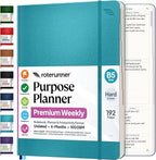 Purpose Planner Notebook B5 Hardcover 7.5”x9.8”- Teal Undated Daily, and by Roterunner