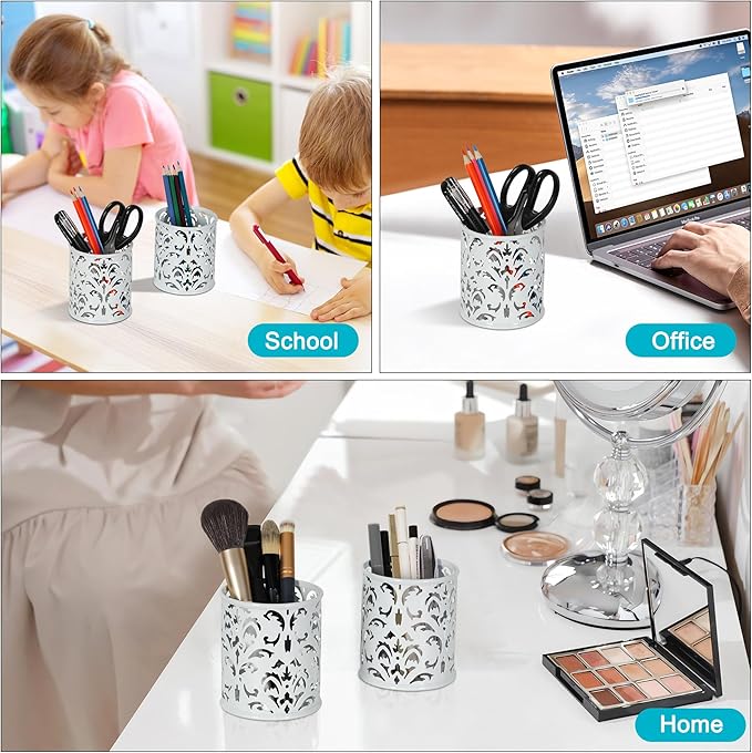 EasyPAG White Pen Holder for Desk, 2 Pack Round Pen Organizer, Brush Holder for - Image 9