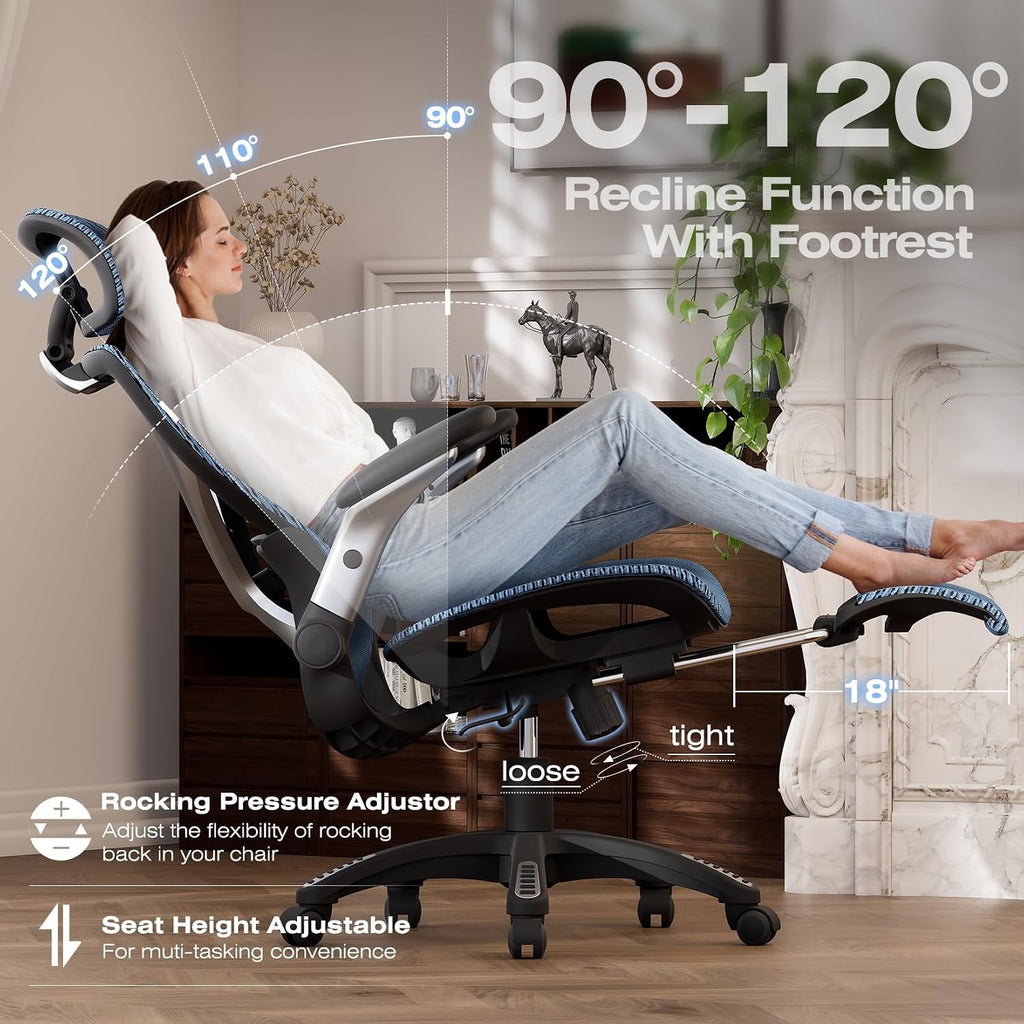 elabest x100 ergonomic mesh office chair with footrest on a desk or shelf