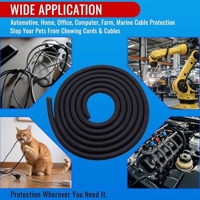 Flauzmann 3/8" Braided Cable Sleeve - 10Ft Cat Cord Protector Split Wire Loom - Image 8