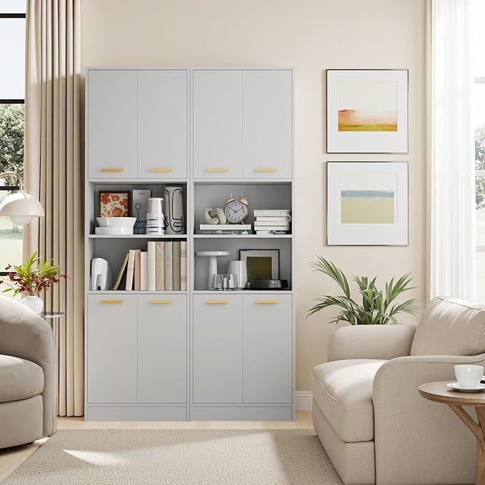 Cozy Castle Kitchen Pantry Cabinet, 4 Doors Open Countertop Utility Hutch - Image 4