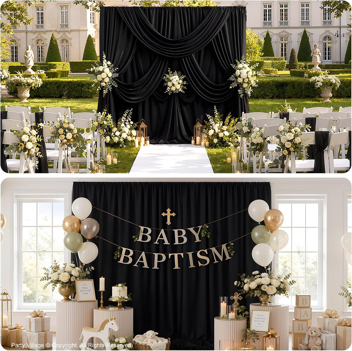 20x10FT Black Backdrop Curtains, Polyester Back Drop for Halloween