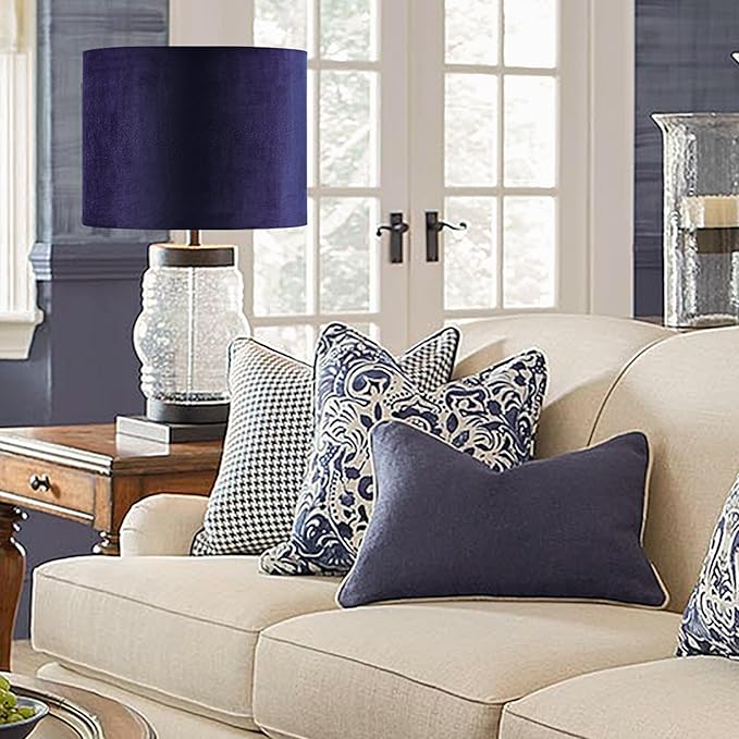 Dark Blue Velvet Drum Lamp Shade Modern Lampshade 13``Top×13``Bottom×10``High - Image 7