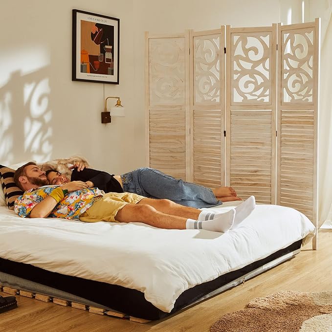 Room Divider Wood Carved Wall Divider Indoor Folding Portable Partition Screen - Image 3