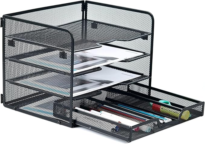 SETTFRFE 4 Tier Mesh Paper Letter Tray, Desk File Organizer by SETTFRFE
