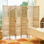Svimi Folding Room Divider, 66.9 Inch 6 Panels Wood Carved Privacy Screens - Image 8