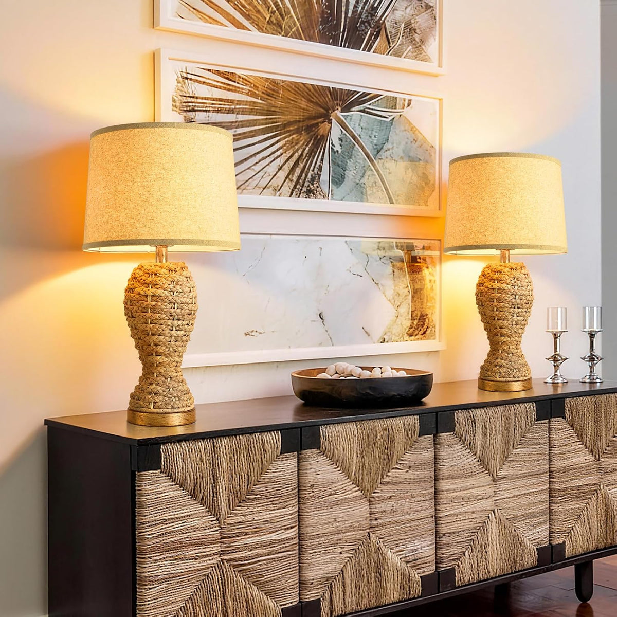 24.4" Boho Table Lamps for Living Room, Bedside Lamp for Nightstands, Ra...