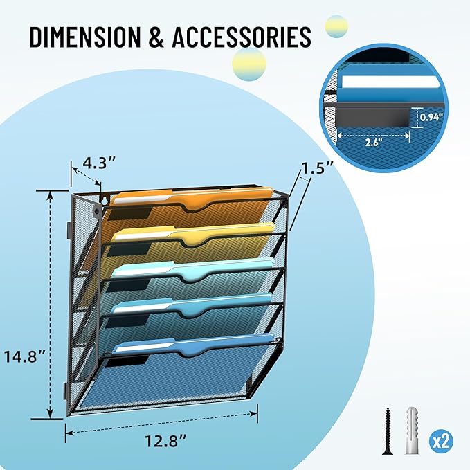 SUPEASY 5-Tier Wall File Holder Organizer - Image 3