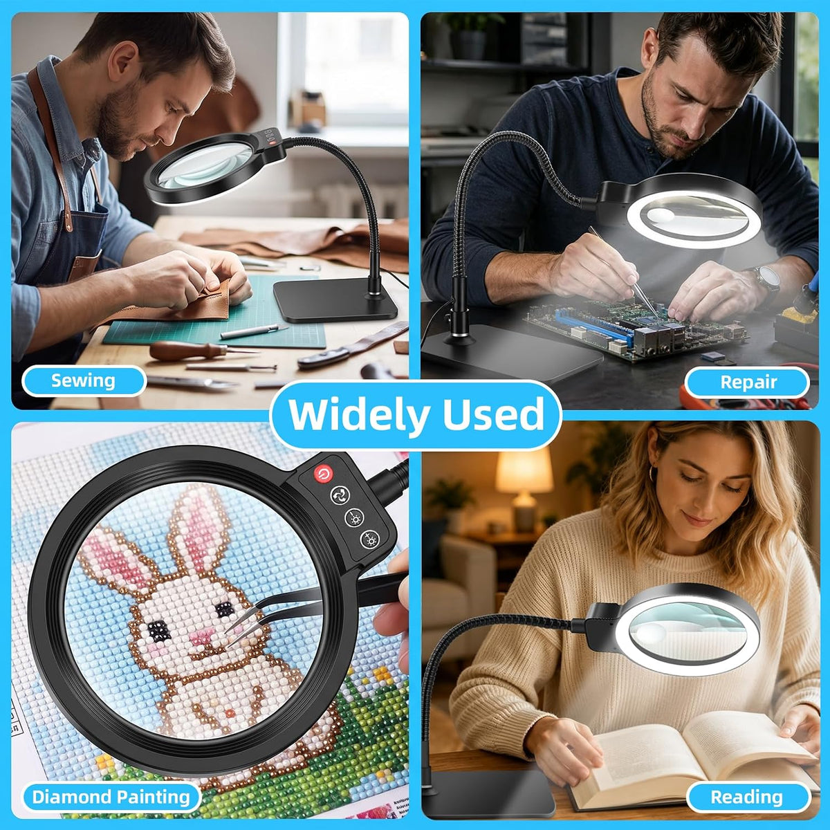 30X 12X Magnifying Glass with Light and Stand, 5-Inch Optical Grade HD Lens