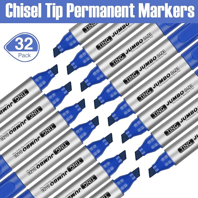 Fuutreo 32 Pcs Jumbo Permanent Markers Bulk Large Chisel Tip Permanent Markers - Image 4