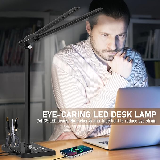 Dimmable LED Desk Lamp with USB Charging Port, 50 Lighting Modes Dual Swing Arm - Image 6