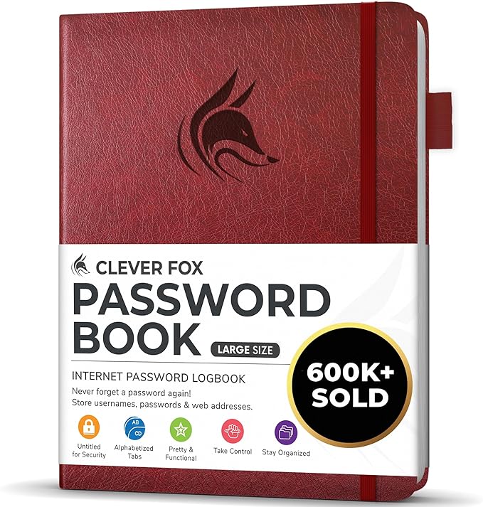 Clever Fox Password Book with alphabetical tabs. Internet Address Organizer by CleverFox