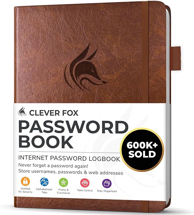 Clever Fox Password Book with alphabetical tabs. Internet Address Organizer by CleverFox