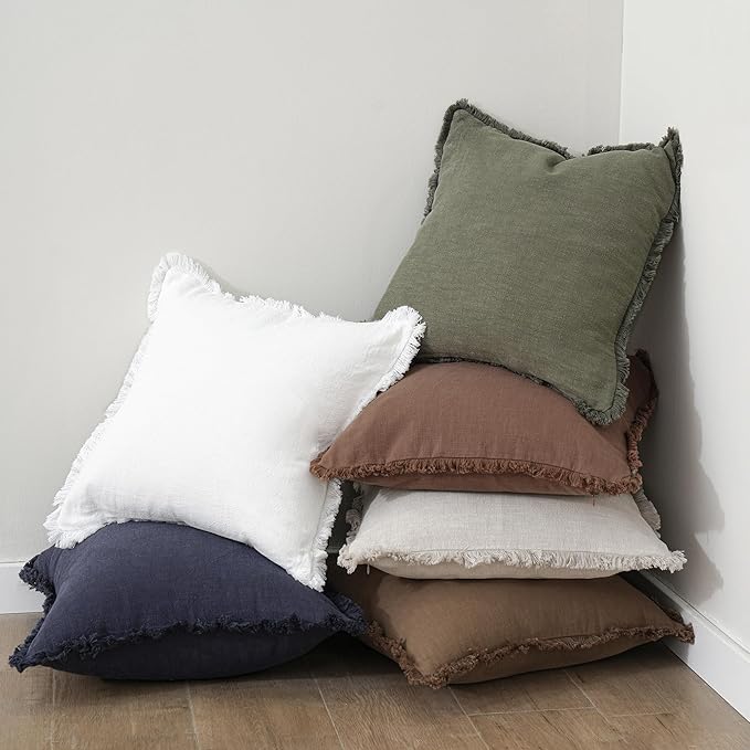Foindtower Set of 2 Decorative Linen Fringe Throw Pillow Covers Cozy Boho - Image 6