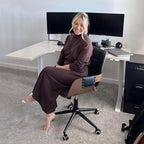 Mid Century Modern Desk Chair, Faux Leather Office Chair with Walnut Finish | Ergonomic Curved Back, Bentwood Frame, 360° Swivel & Rocking Function, Height Adjustable 19"-23", Support Up to 350 lbs