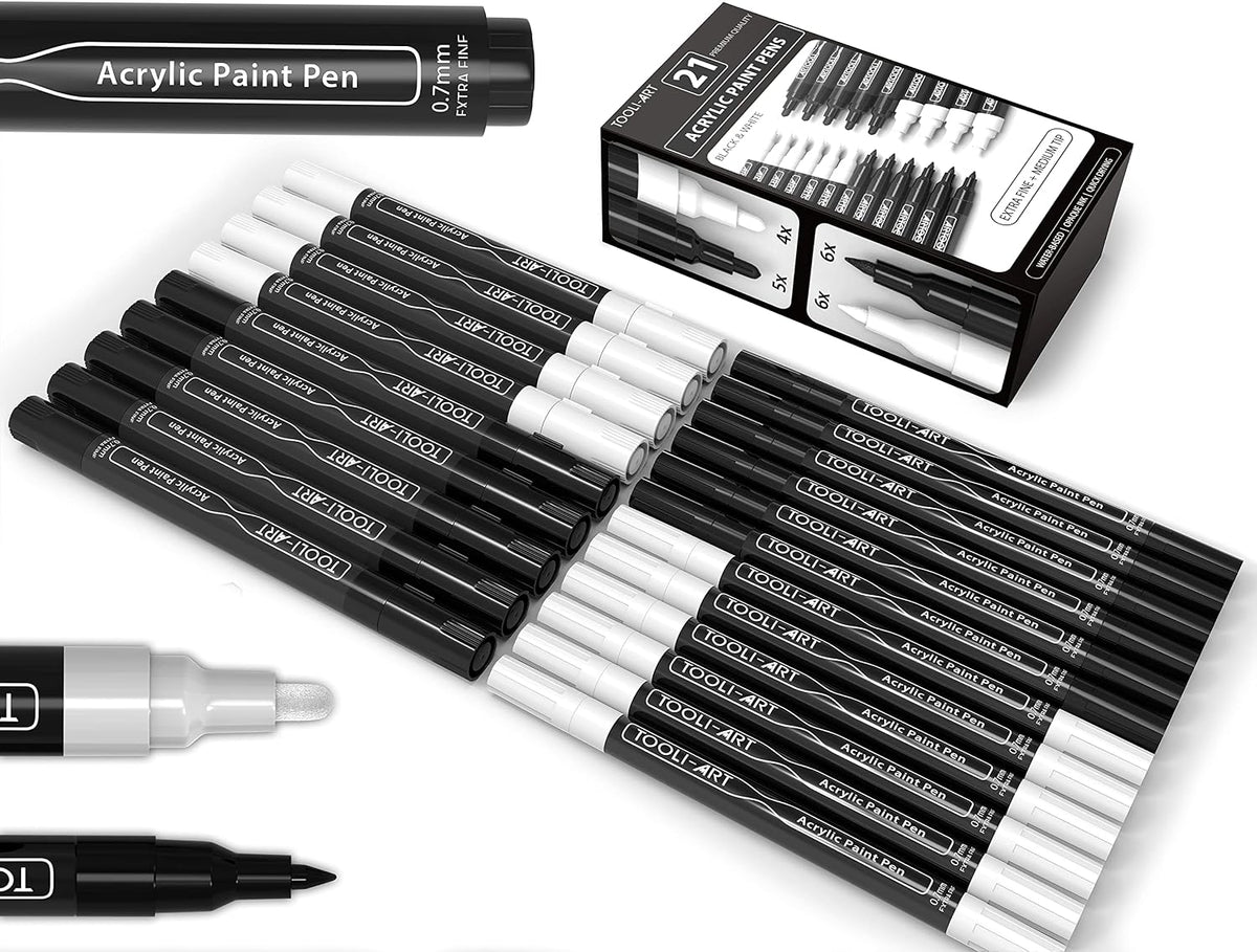 tooli-art black and white acrylic paint markers paint, main product view