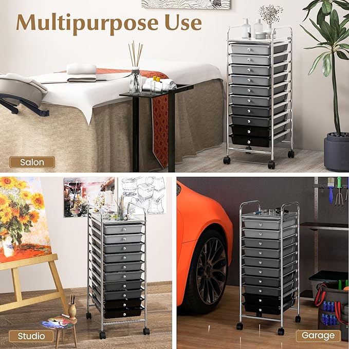 GLACER 10 Drawers Rolling Cart, Storage Cart - Image 7