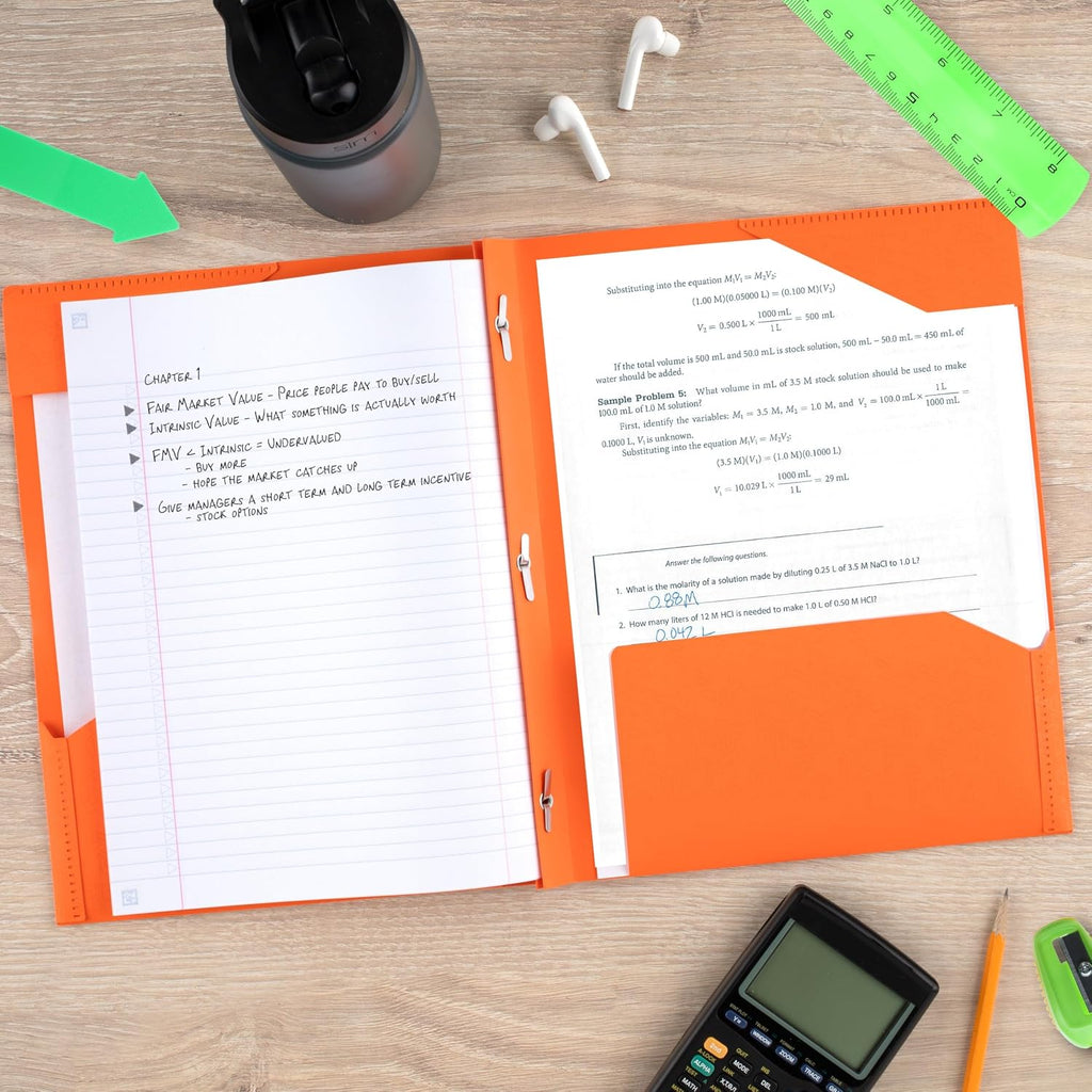 Five Star 2-Pocket Folder, Plastic Folder with Stay-Put Tabs and Prong Fasteners, Holds 8-1/2" x 11" Paper, Solar Orange (340300N)