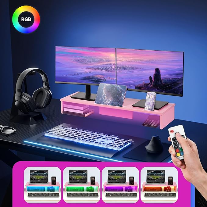 Qupui TV Riser Stand with LED Lights, 42.5in Super Large Monitor Stand with - Image 6
