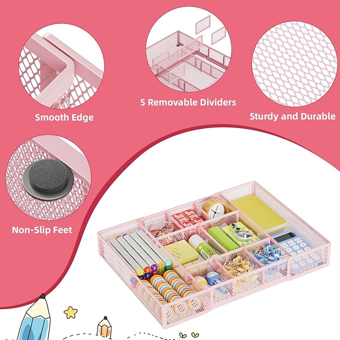Marbrasse Expandable Desk Drawer Organizer, Mesh Tray - Image 6