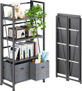 4NM No Assembly Folding Bookshelf Storage Shelves 4 Tiers Vintage Bookcase by 4NM