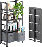 4NM No Assembly Folding Bookshelf Storage Shelves 4 Tiers Vintage Bookcase by 4NM