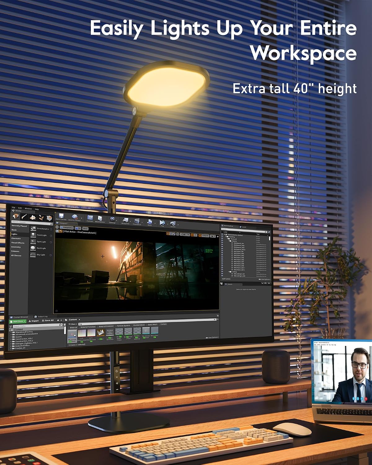 litones tall led desk lamps home office, edge-lit showing dimensions