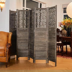 Svimi Folding Room Divider, 66.9 Inch 6 Panels Wood Carved Privacy Screens - Image 2