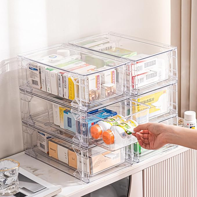 Sgoostood 6 Pack Stackable Organizer Drawers, Transparent Drawer in Home - Image 3