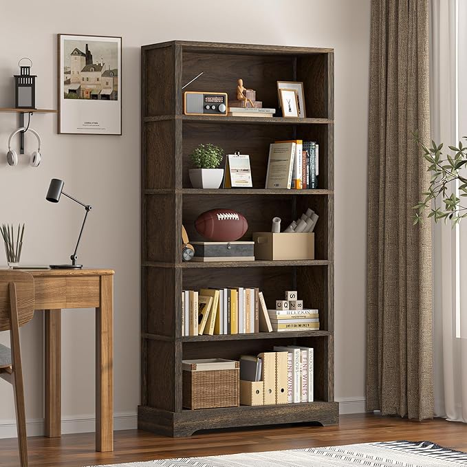 TVU 5-Tier Solid Wood Book Shelf, Floor Standing Bookcase, Farmhouse Style Book - Image 7