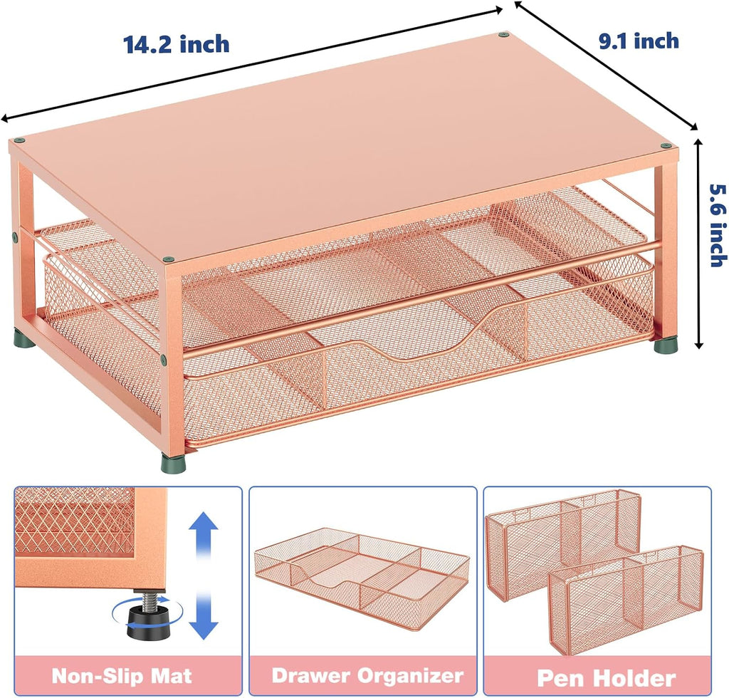 opnice desk organizer and accessories, 2-tier computer monitor, close-up detail