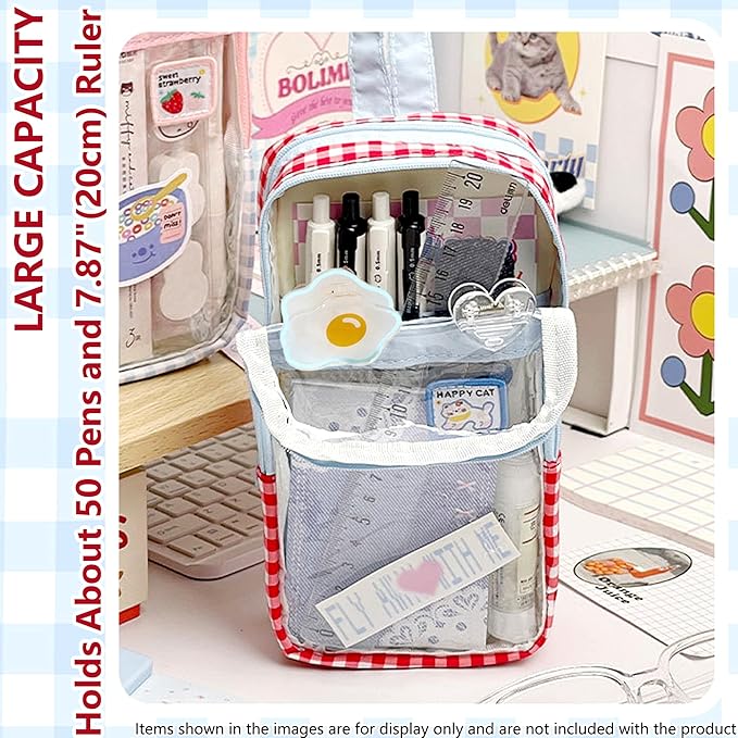 UINSUE Cute Pen case Adorable Bunny Transparent 3-Layer Large Capacity Pencil - Image 5