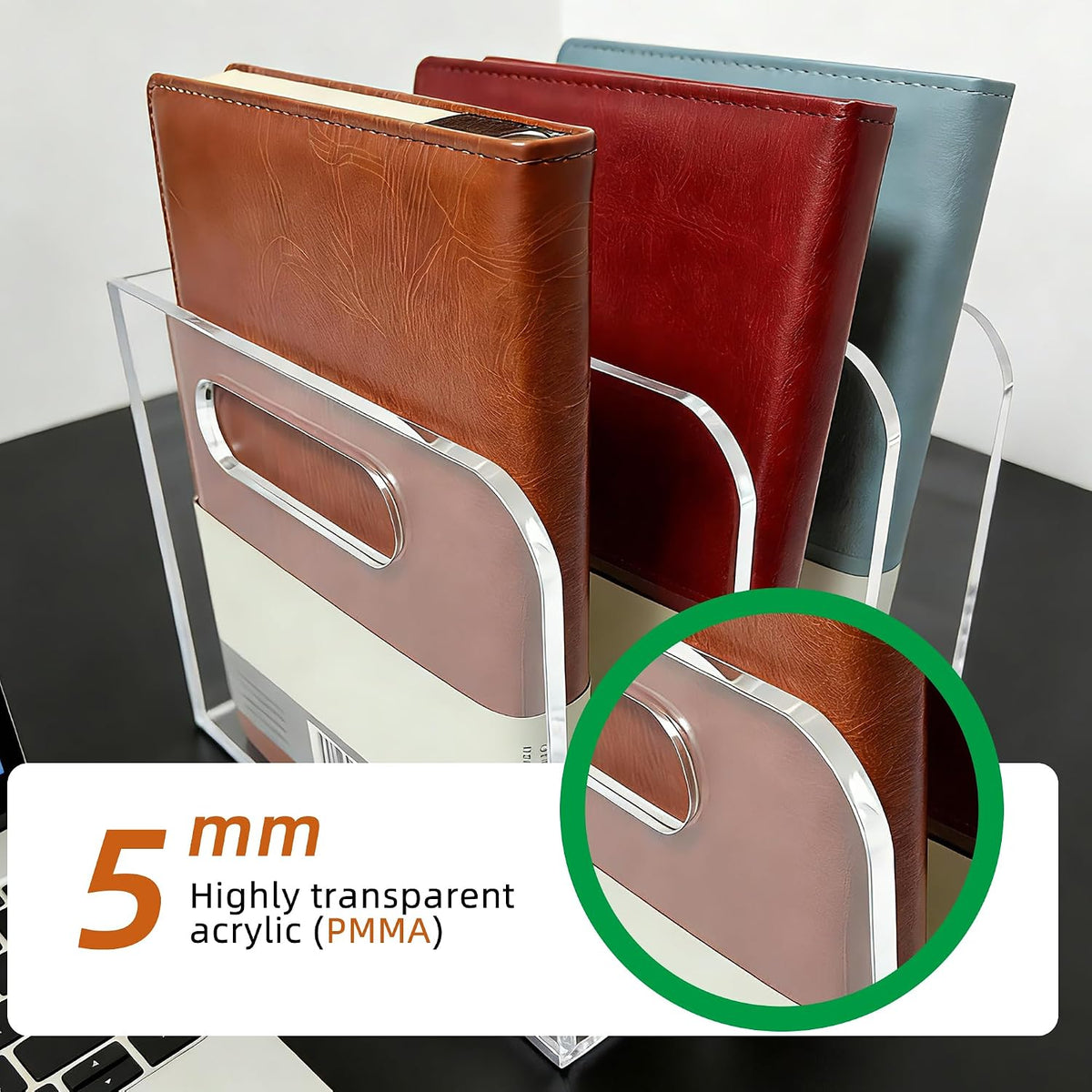 Clear Acrylic Magazine File Holder, 3 Compartment Desk Organizer