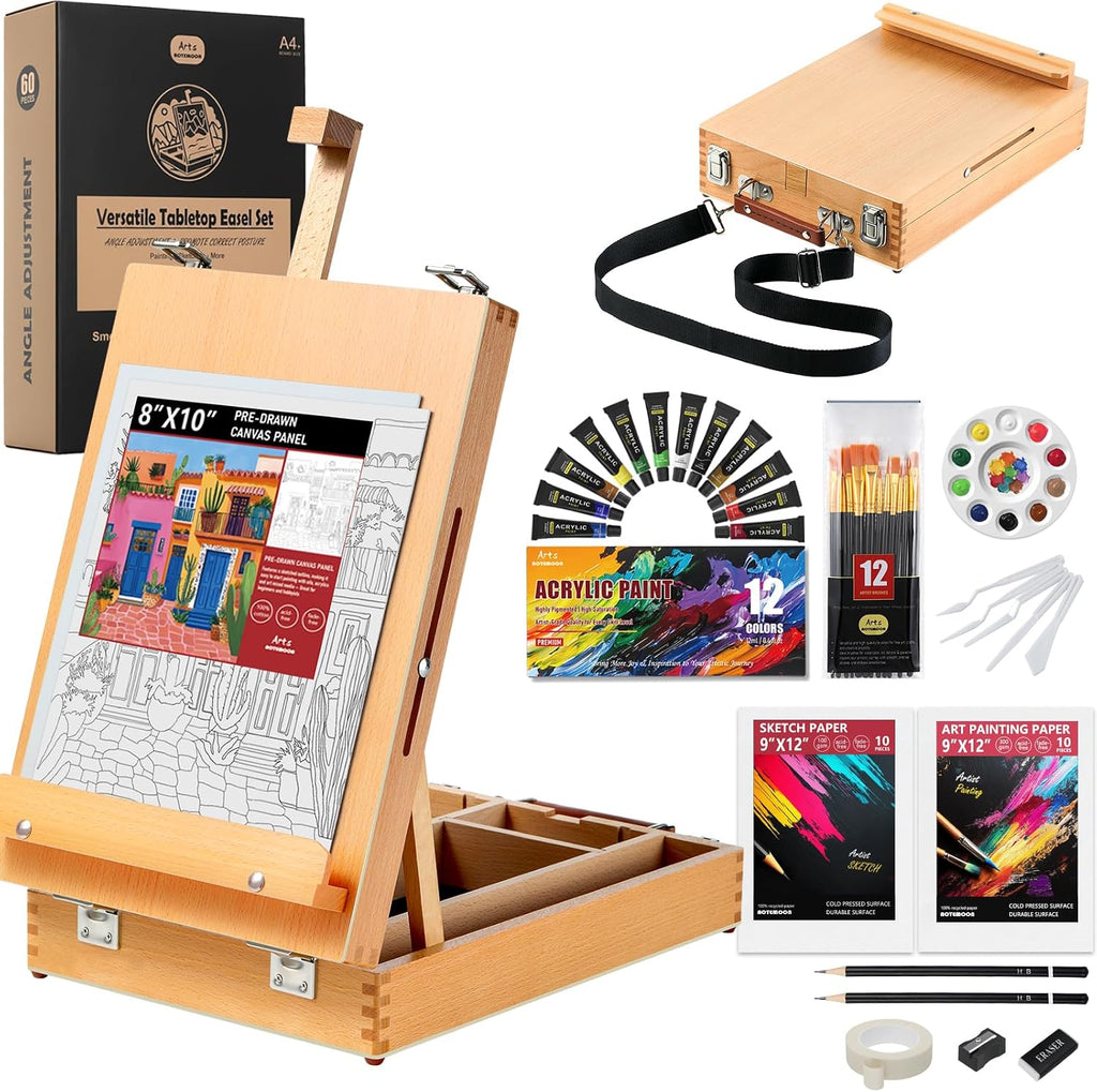 60 pieces beechwood tabletop easel set for painting, main product view