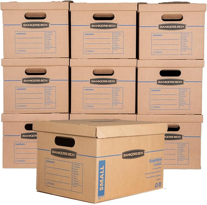 Bankers Box Small Classic Moving Box 10 Pack, Reinforced Handles, Tape-Free - Image 8